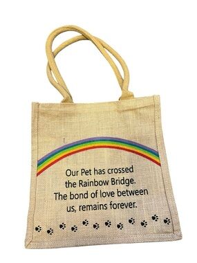 Rainbow Bridge Jute Tote Bag - Natural with Rainbow Print never used